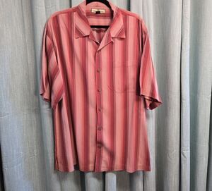 Tommy Bahama Men's Coral and Gray Striped Shirt